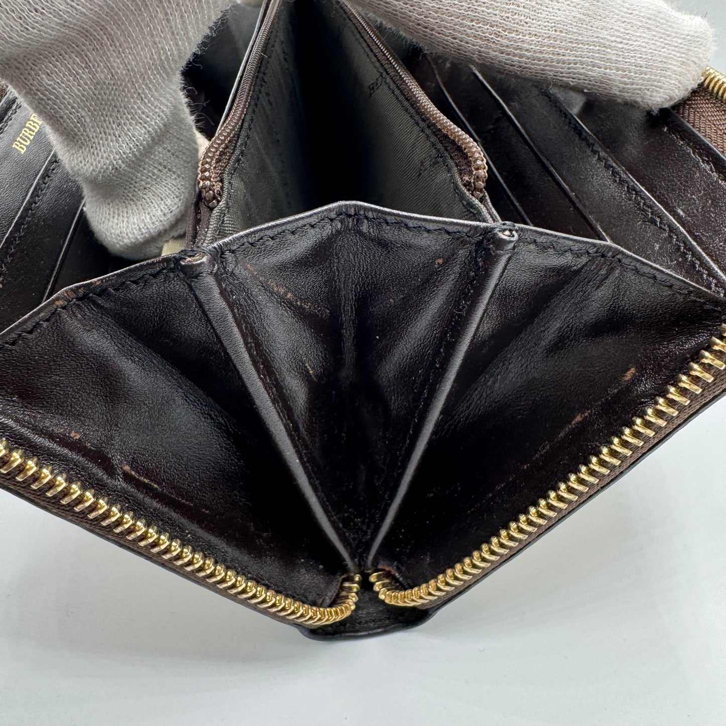 Burberry Zip-Around Wallet Haymarket Check Canvas