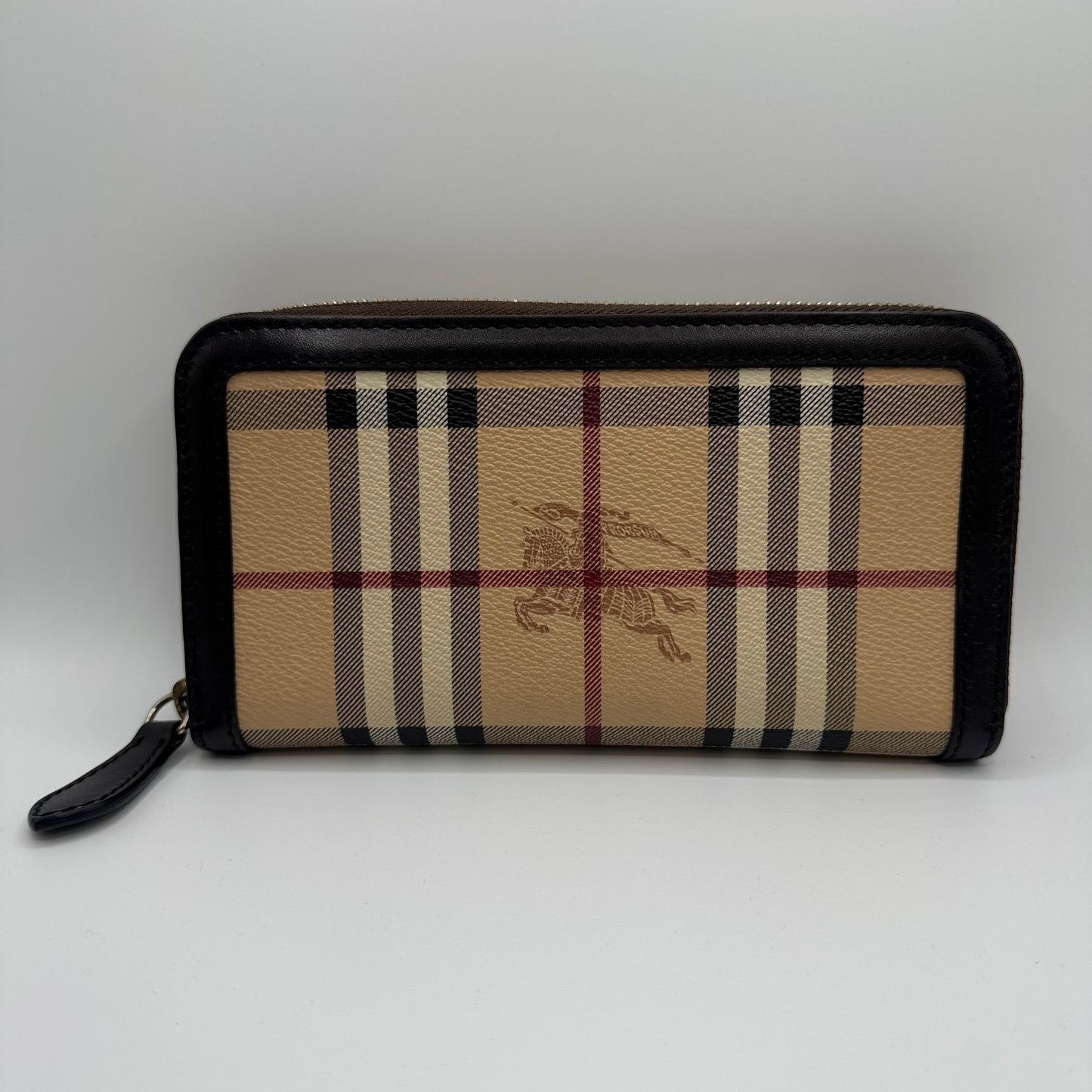 Burberry Zip-Around Wallet Haymarket Check Canvas
