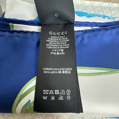 Foulard en soie Gucci "Blue Poppies" (Coquelicots bleus) avec bordure contrastée