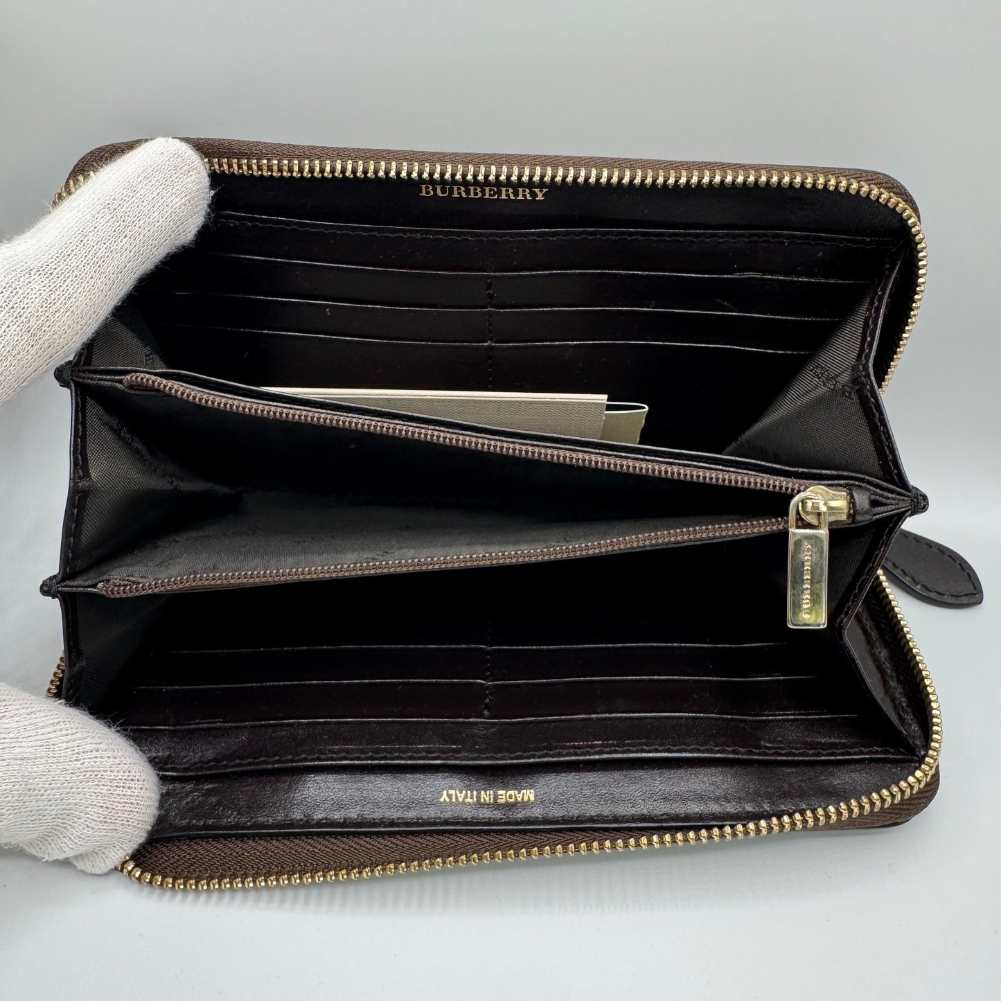 Burberry Zip-Around Wallet Haymarket Check Canvas