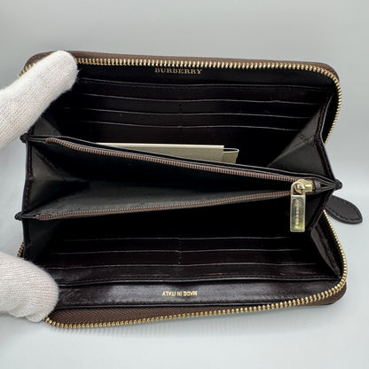 Burberry Zip-Around Wallet Haymarket Check Canvas