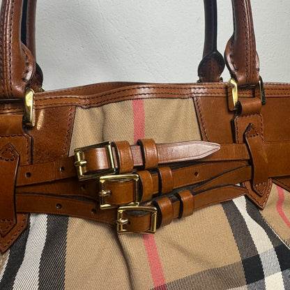 Burberry Heritage House Check Canvas Bonded Leather Manor Bag