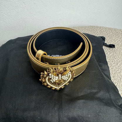 Dolce & Gabbana Devotion Gürtel – Gold mit Herz-Schnalle (Gr. 100 cm)
