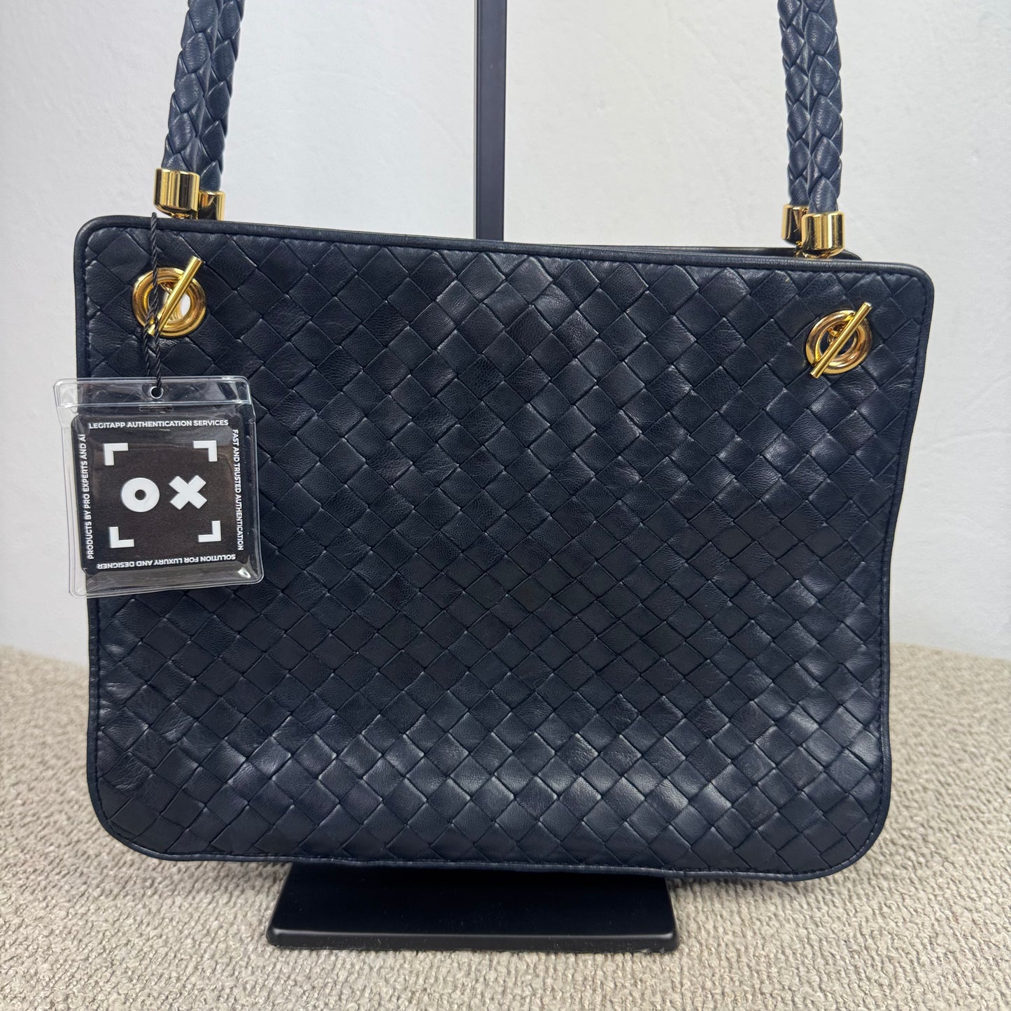 Bottega Veneta Vintage Intrecciato Schultertasche – Dunkelblau