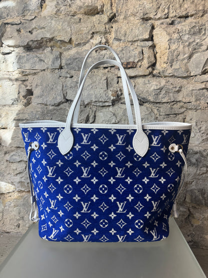 Louis Vuitton Jacquard Velvet Monogram LV Match Neverfull MM Tote – Blau & Weiß
