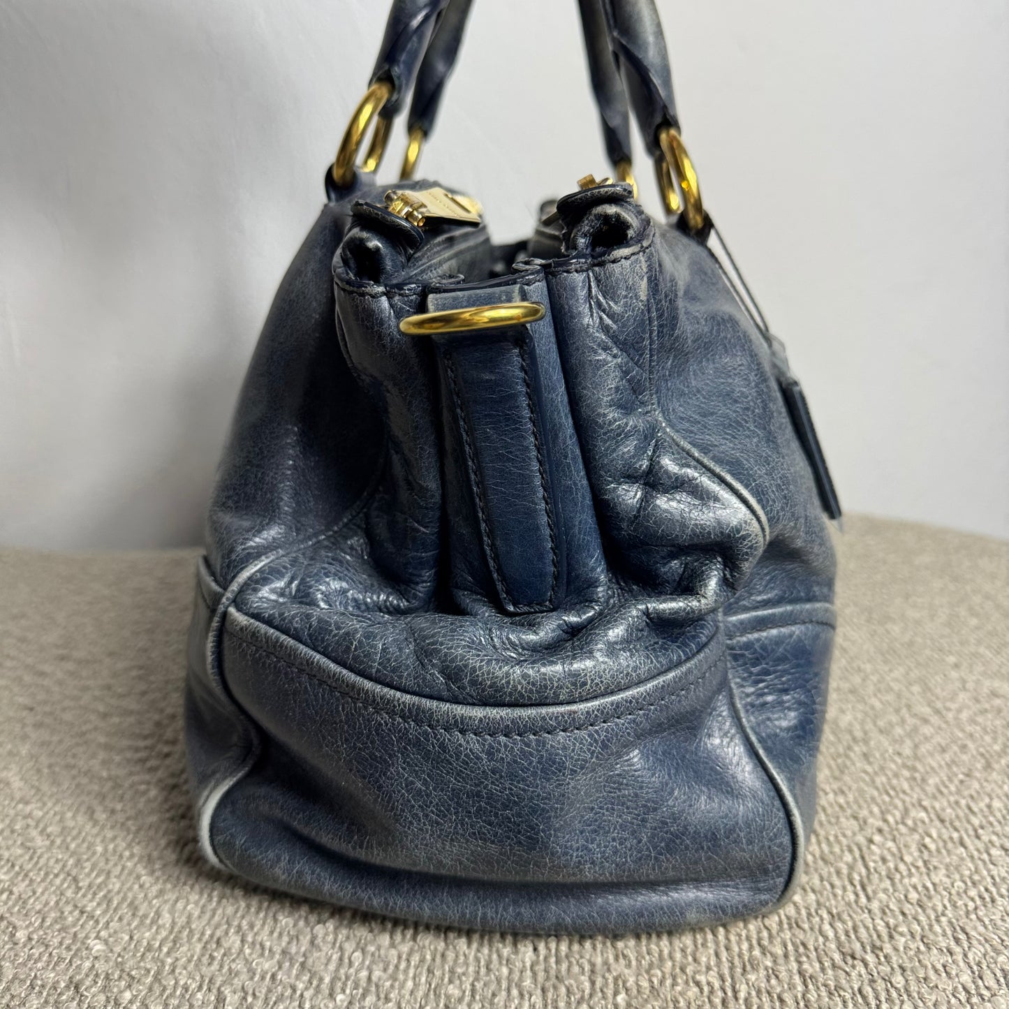Miu Miu Sitello Shine Double Zip Leder blau