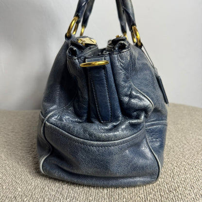 Miu Miu Sitello Shine Double Zip Leder blau