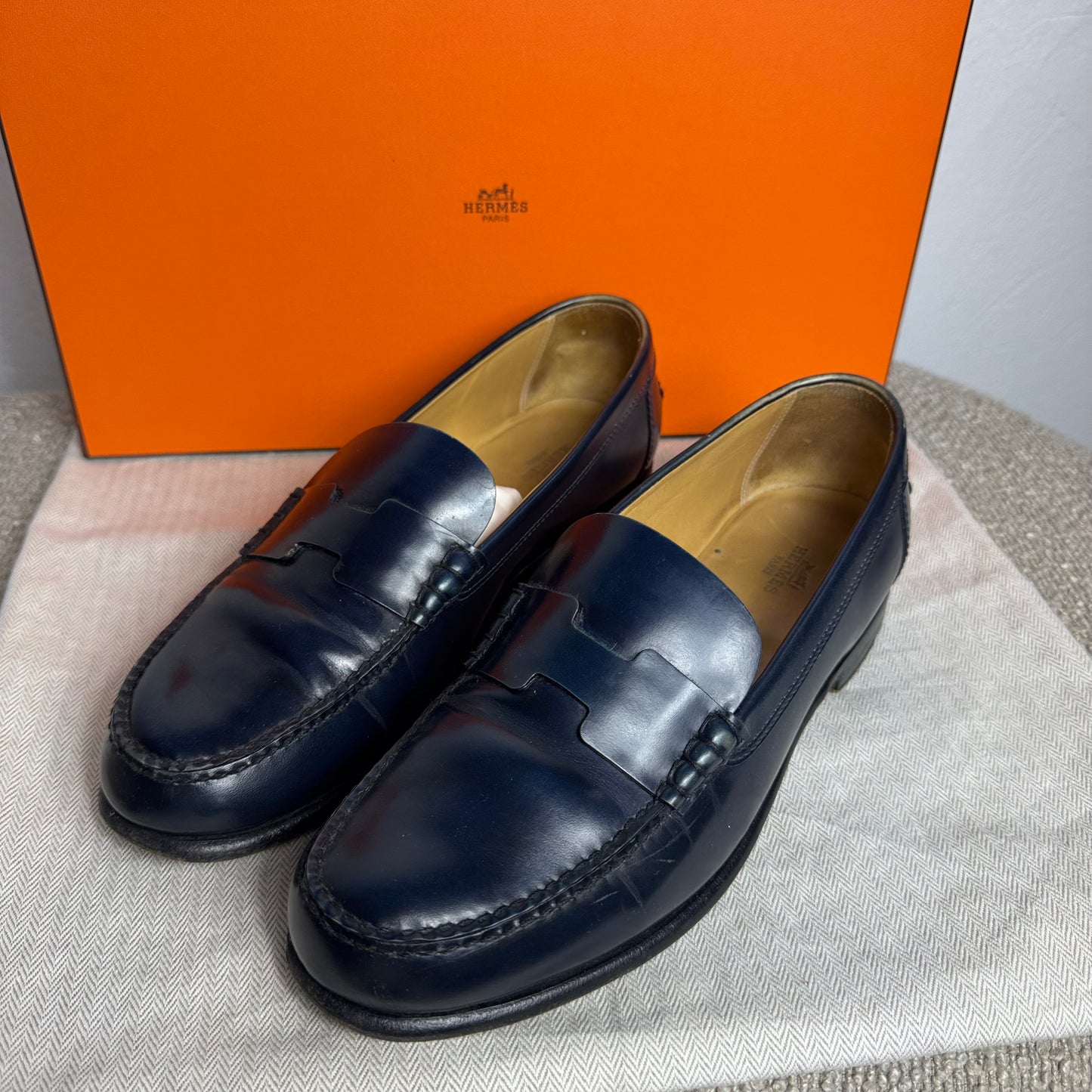 Hermès Kennedy Mokassins Dunkelblau Leder