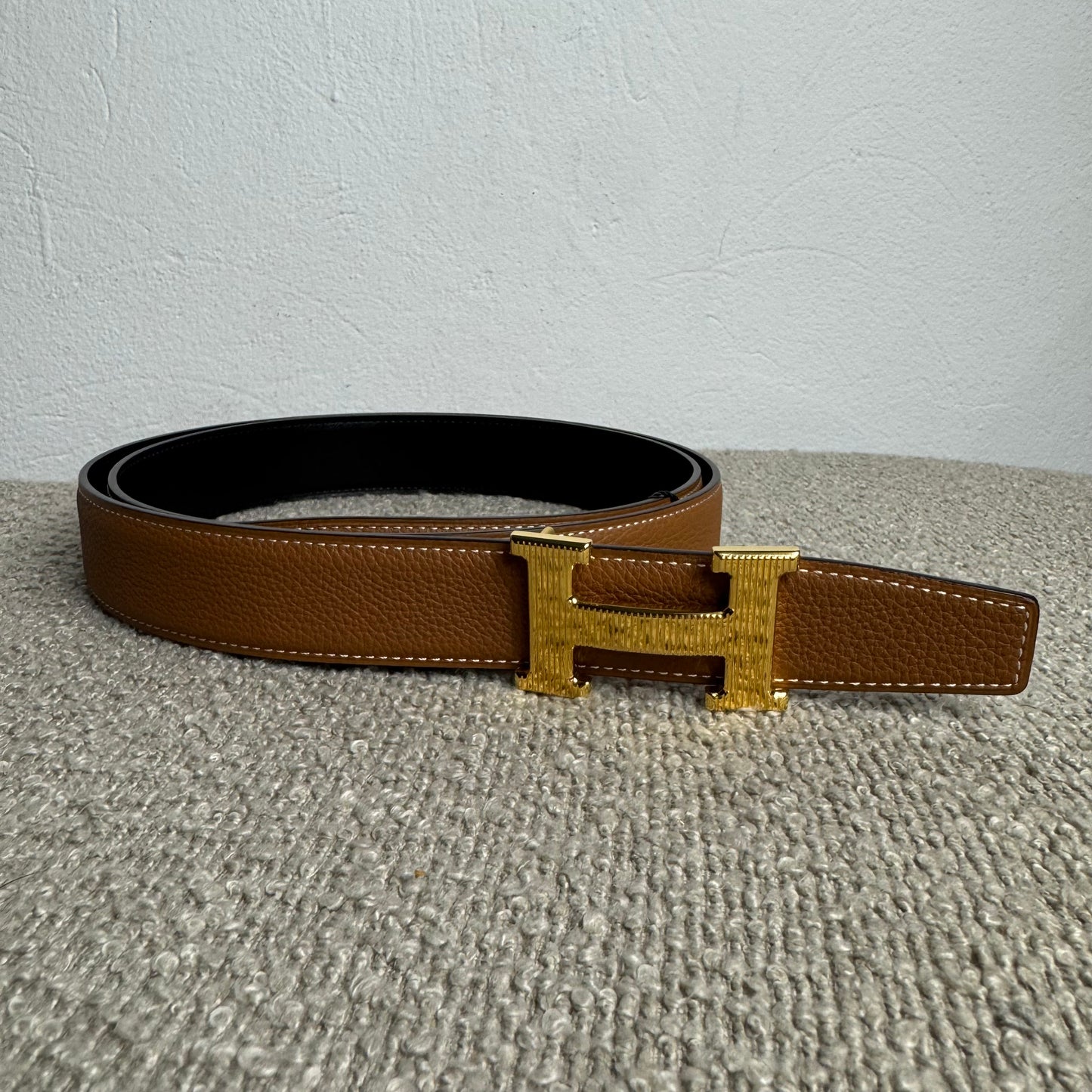 Hermès Gürtel H Striée & Wendbarer Gürtelriemen 32 mm – Gr. 115