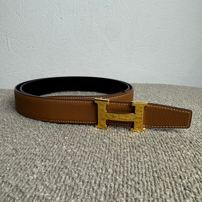 Hermès Gürtel H Striée & Wendbarer Gürtelriemen 32 mm – Gr. 115