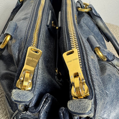 Miu Miu Sitello Shine Double Zip Leder blau