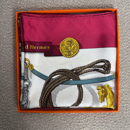 Hermès Silk Scarf "Mémoire d'Hermès" – Vintage Carré 90 – Red/White/Gold