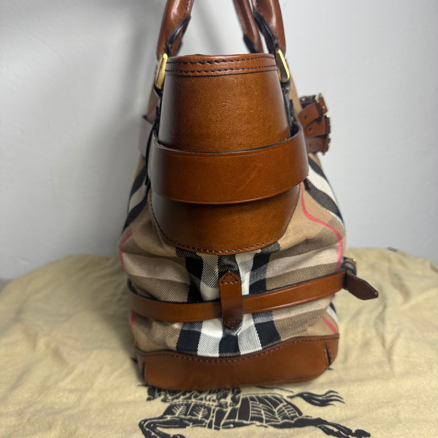 Burberry Heritage House Check Canvas Bonded Leather Manor Bag
