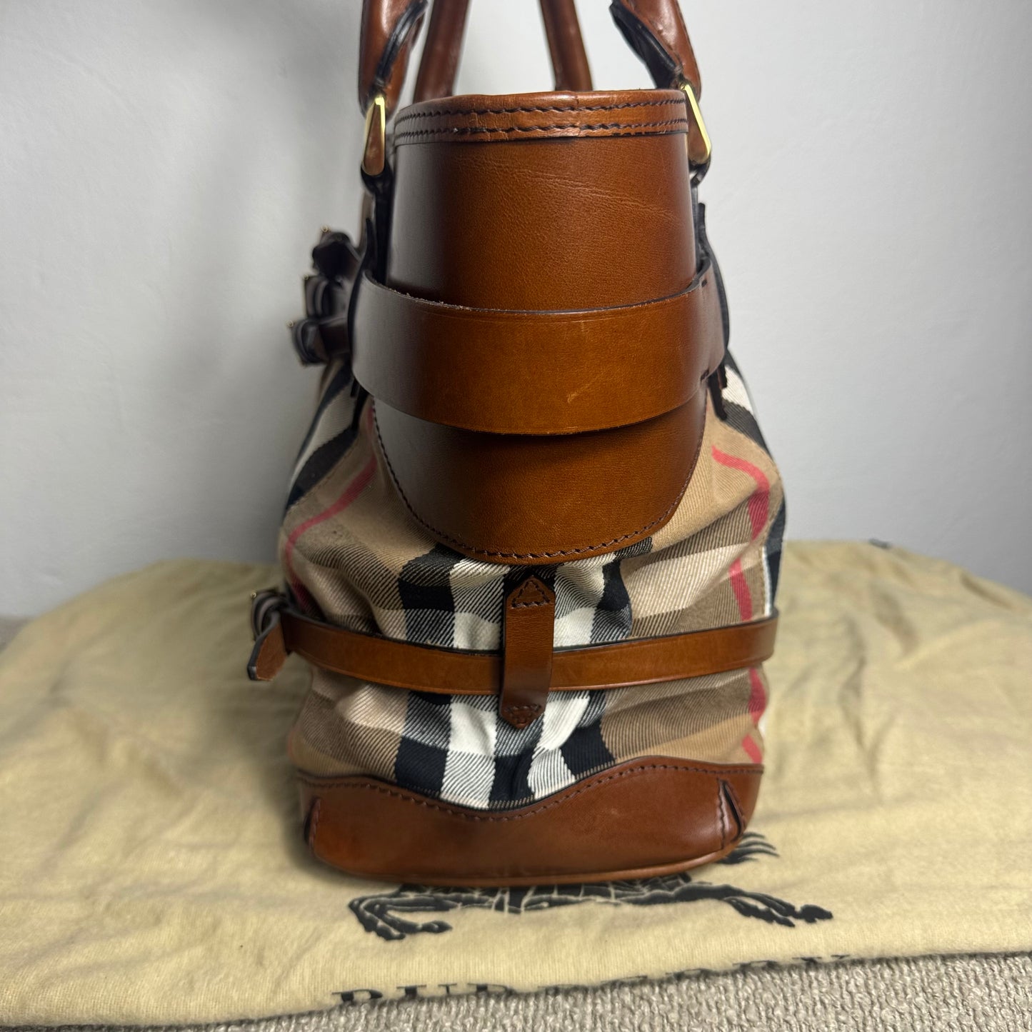 Burberry Heritage House Check Canvas Bonded Leather Manor Bag