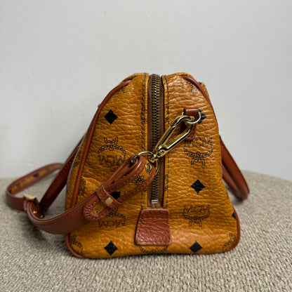 MCM Monogram Visetos Boston Bag Cognac