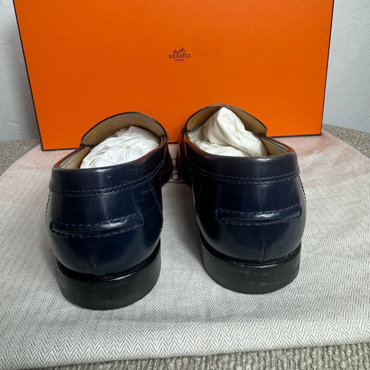Hermès Kennedy Mokassins Dunkelblau Leder