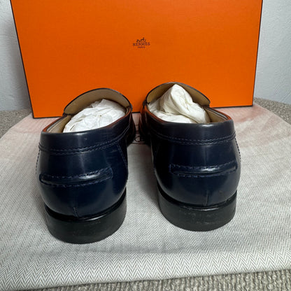 Hermès Kennedy Mokassins Dunkelblau Leder