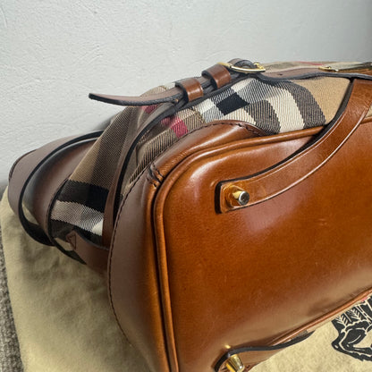 Burberry Heritage House Check Canvas Bonded Leather Manor Bag