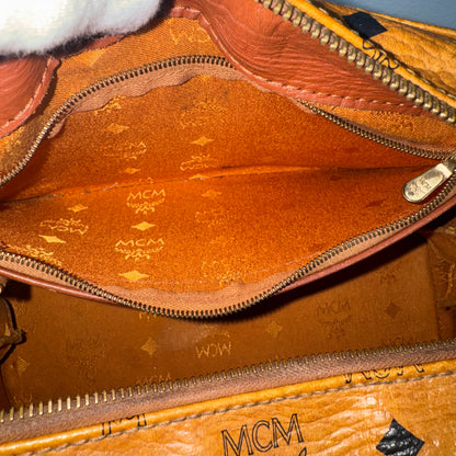 MCM Monogram Visetos Boston Bag Cognac