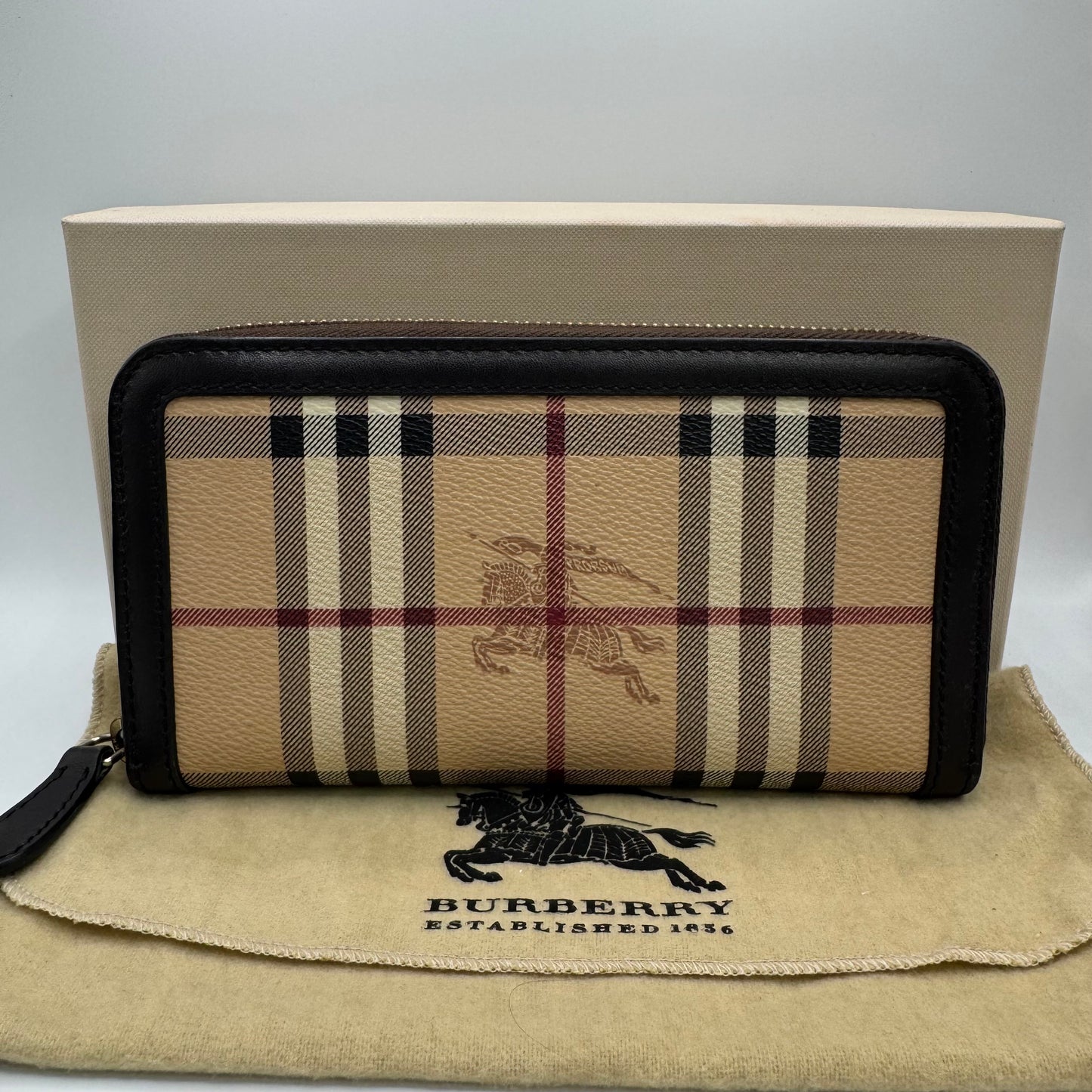 Burberry Zip-Around Wallet Haymarket Check Canvas