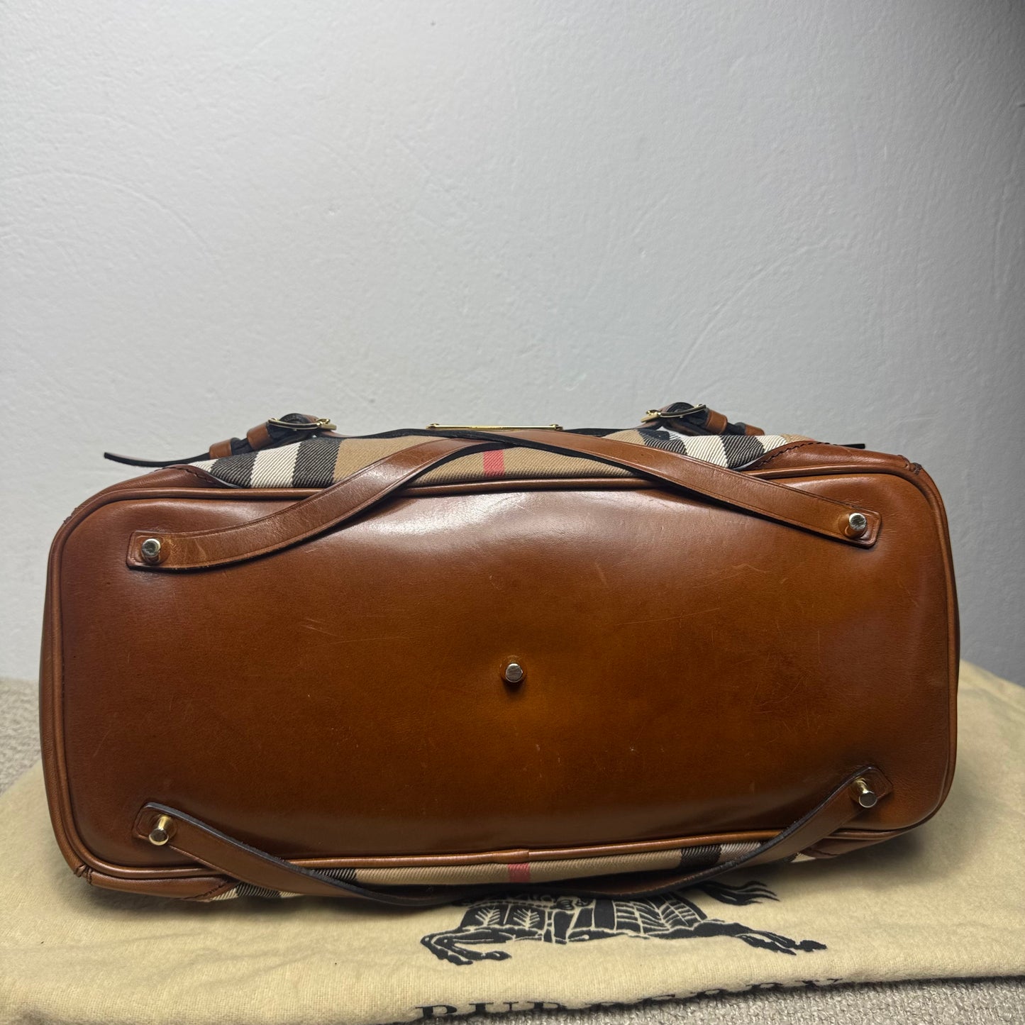 Burberry Heritage House Check Canvas Bonded Leather Manor Bag