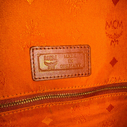 MCM Heritage Visetos Drawstring Bucket Bag Cognac