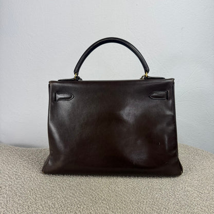 Hermès Vintage Kelly 32 – Dunkelbraun / Gold – 1992