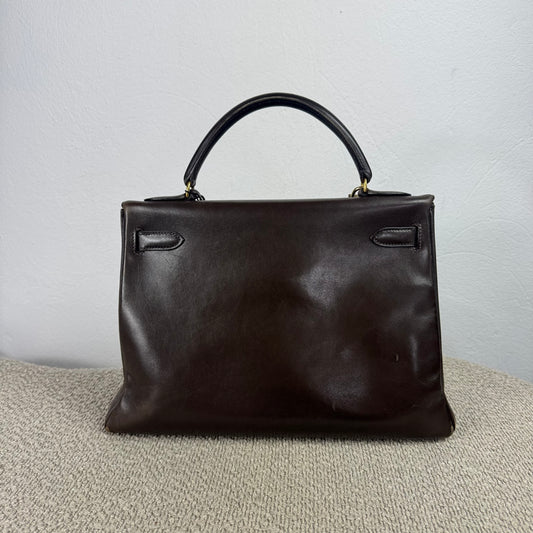Hermès Vintage Kelly 32 – Dunkelbraun / Gold – 1992