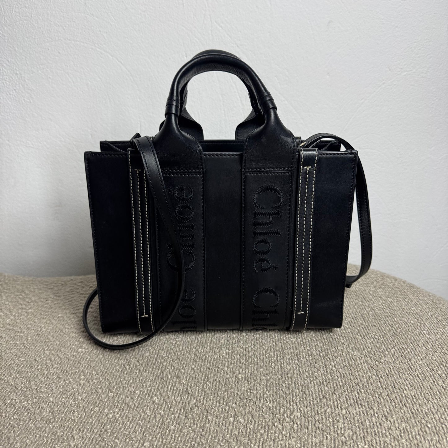 Chloé Woody Small Schultertasche Leder Schwarz