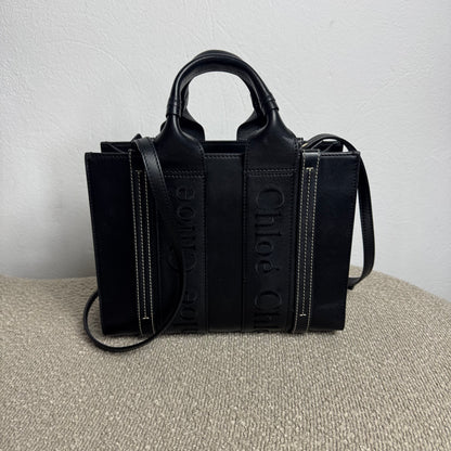 Chloé Woody Small Schultertasche Leder Schwarz