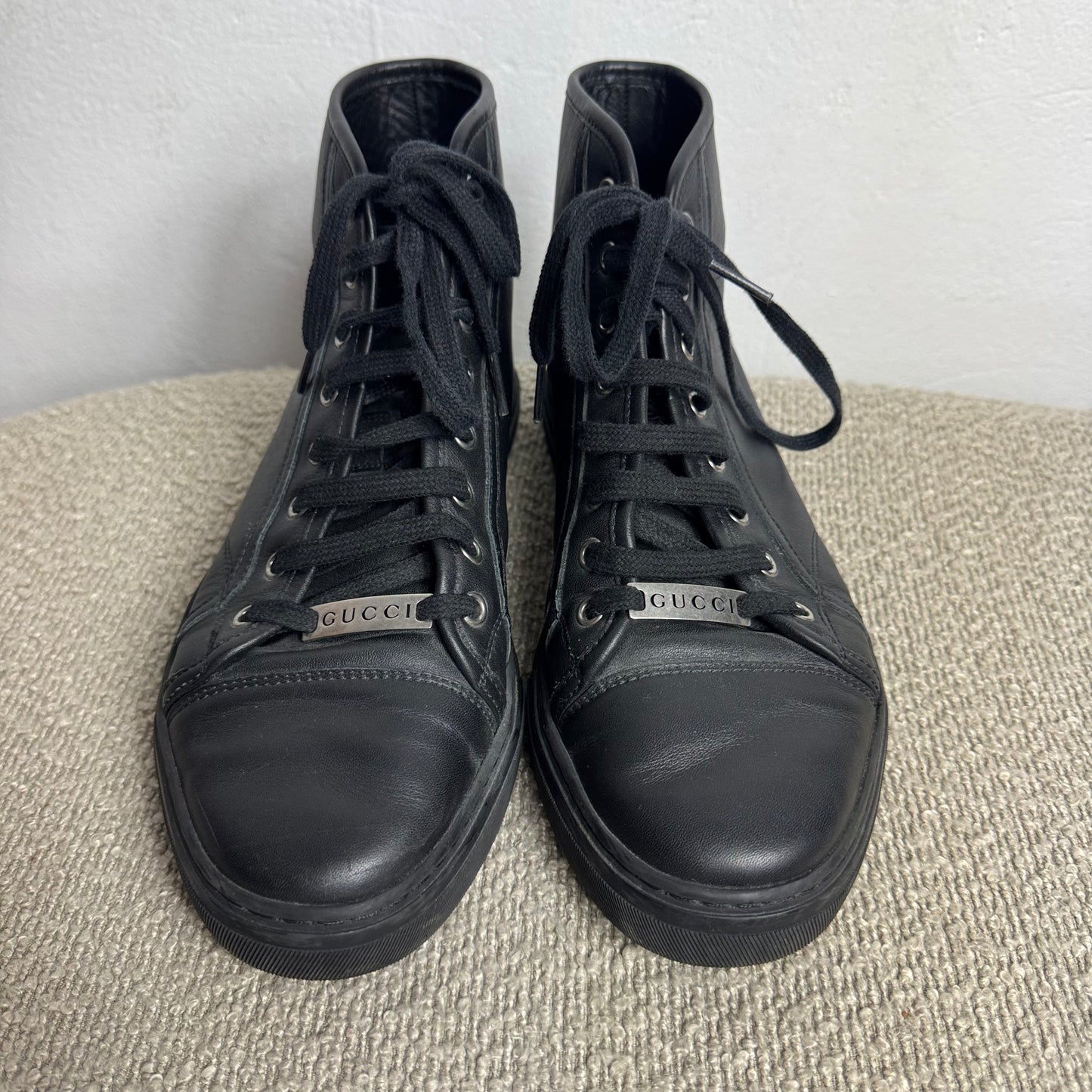 Gucci High-Top Leder-Sneaker Schwarz Gr. 40,5