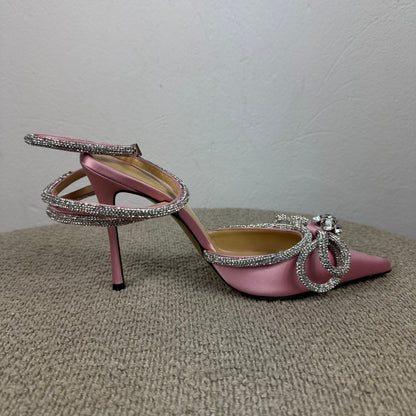 Mach &amp; Mach Double Bow Crystal Slingback Pumps – Rosa Gr. 39