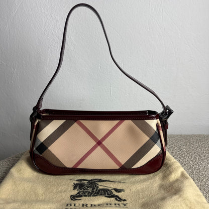 Burberry Nova Check Canvas Burgundy Leder Schultertasche
