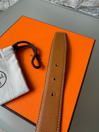 Hermès Wendegürtel – Schwarz/Braun mit goldfarbener H-Schnalle