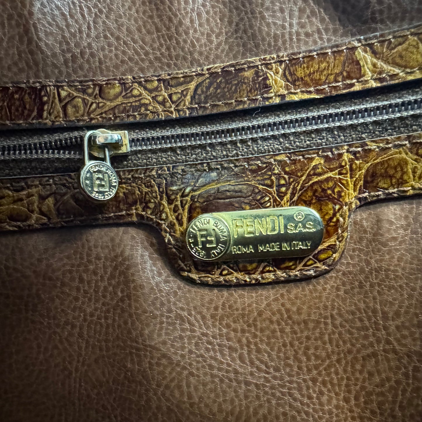 Vintage Fendi Tote Bag mit Krokodilprägung