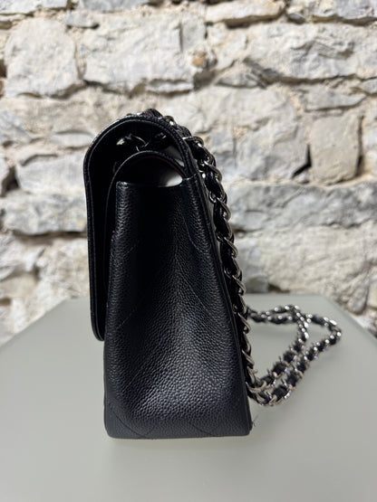 Chanel Jumbo Classic Double Flap Caviar Quilted Schwarz Silber