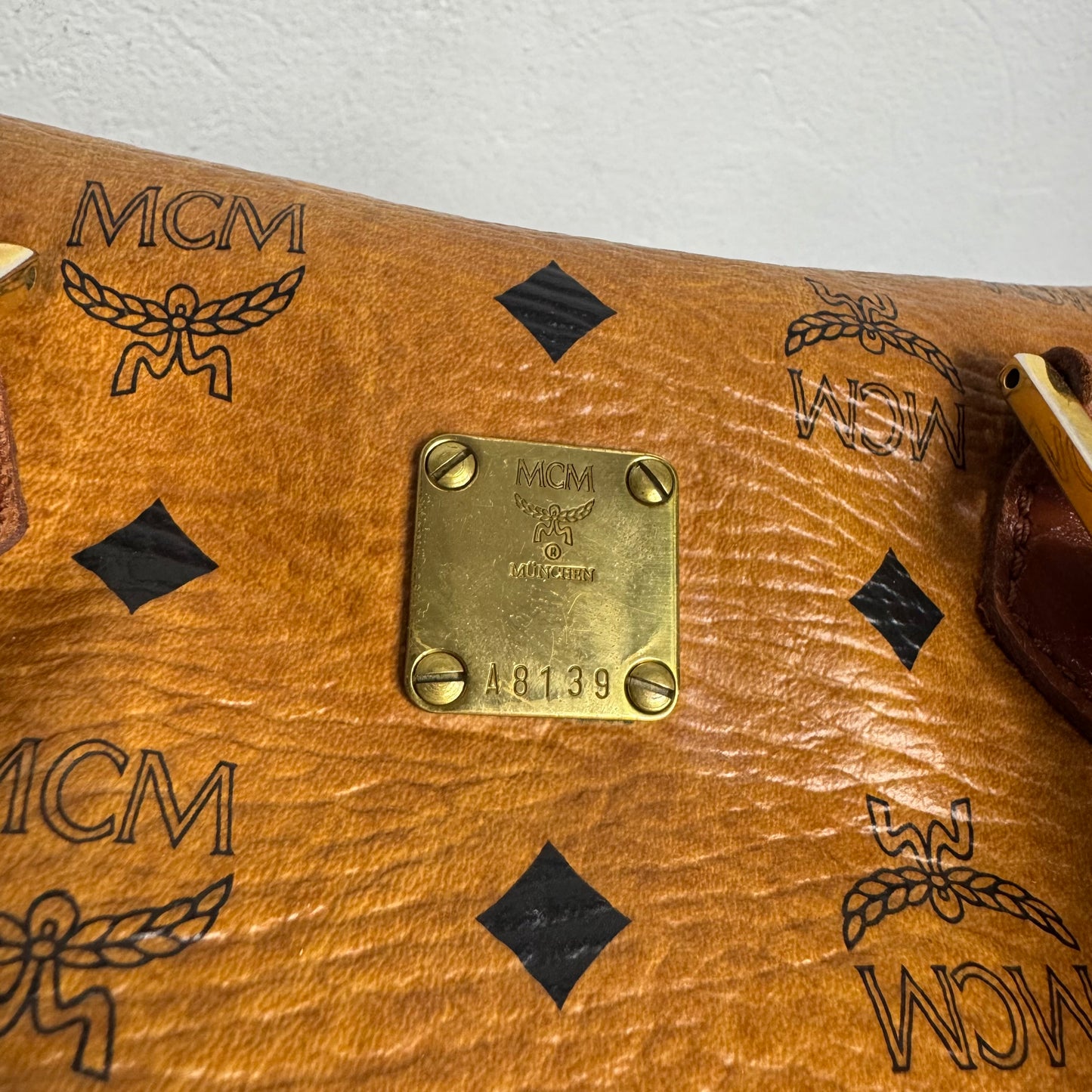 MCM Monogram Visetos Boston Bag Cognac