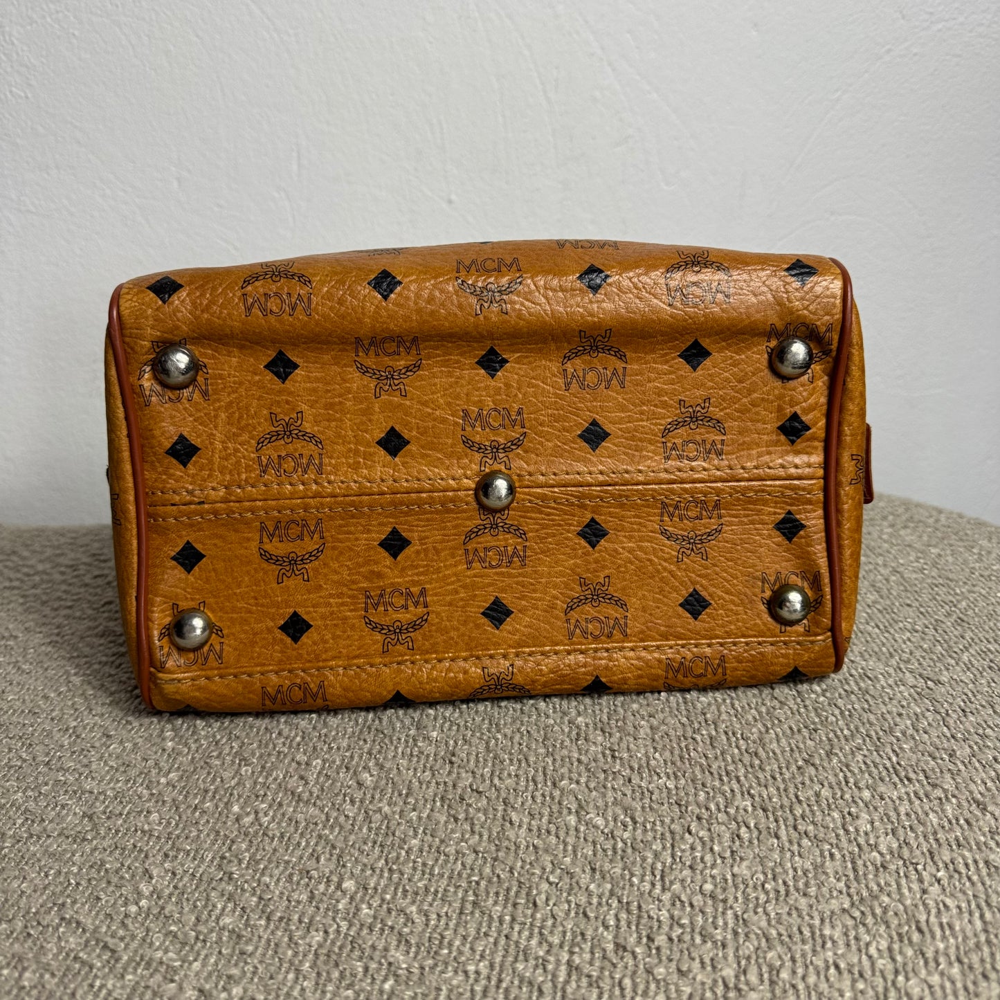 MCM Monogram Visetos Boston Bag Cognac