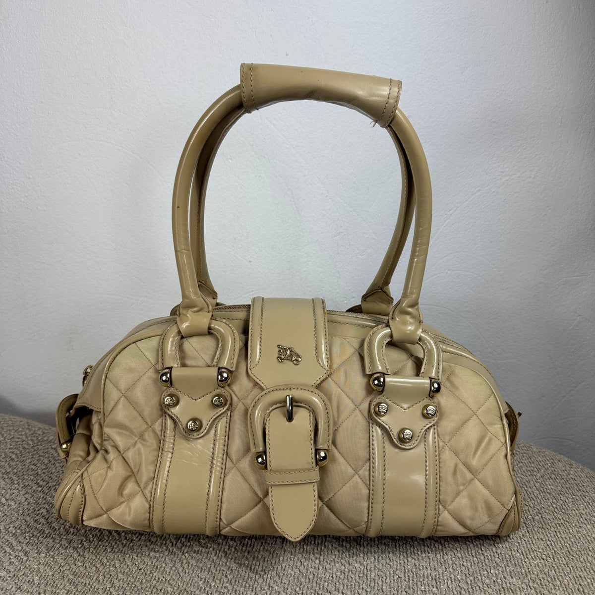 Burberry Quilted Satin & Leder Satchel Bag – Beige