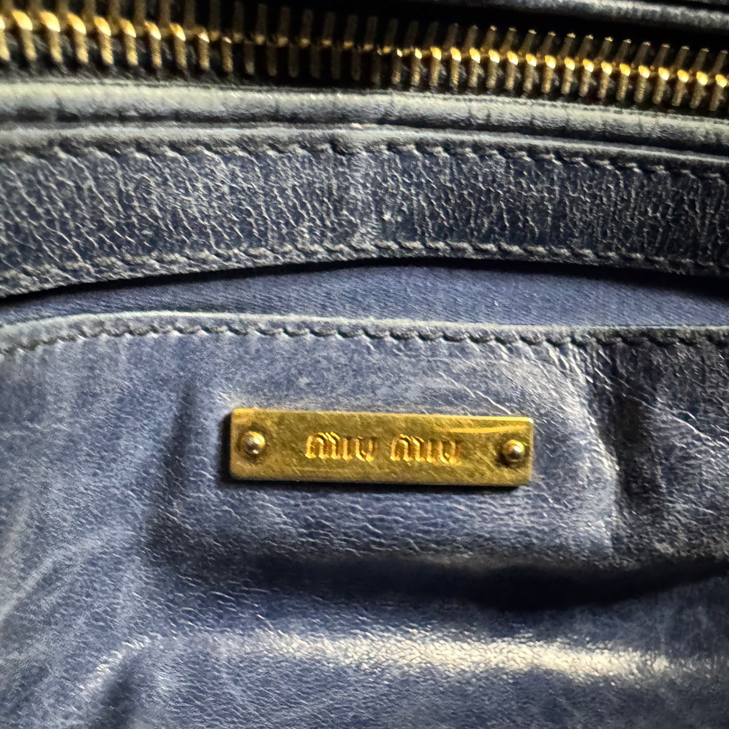 Miu Miu Sitello Shine Double Zip Leder blau