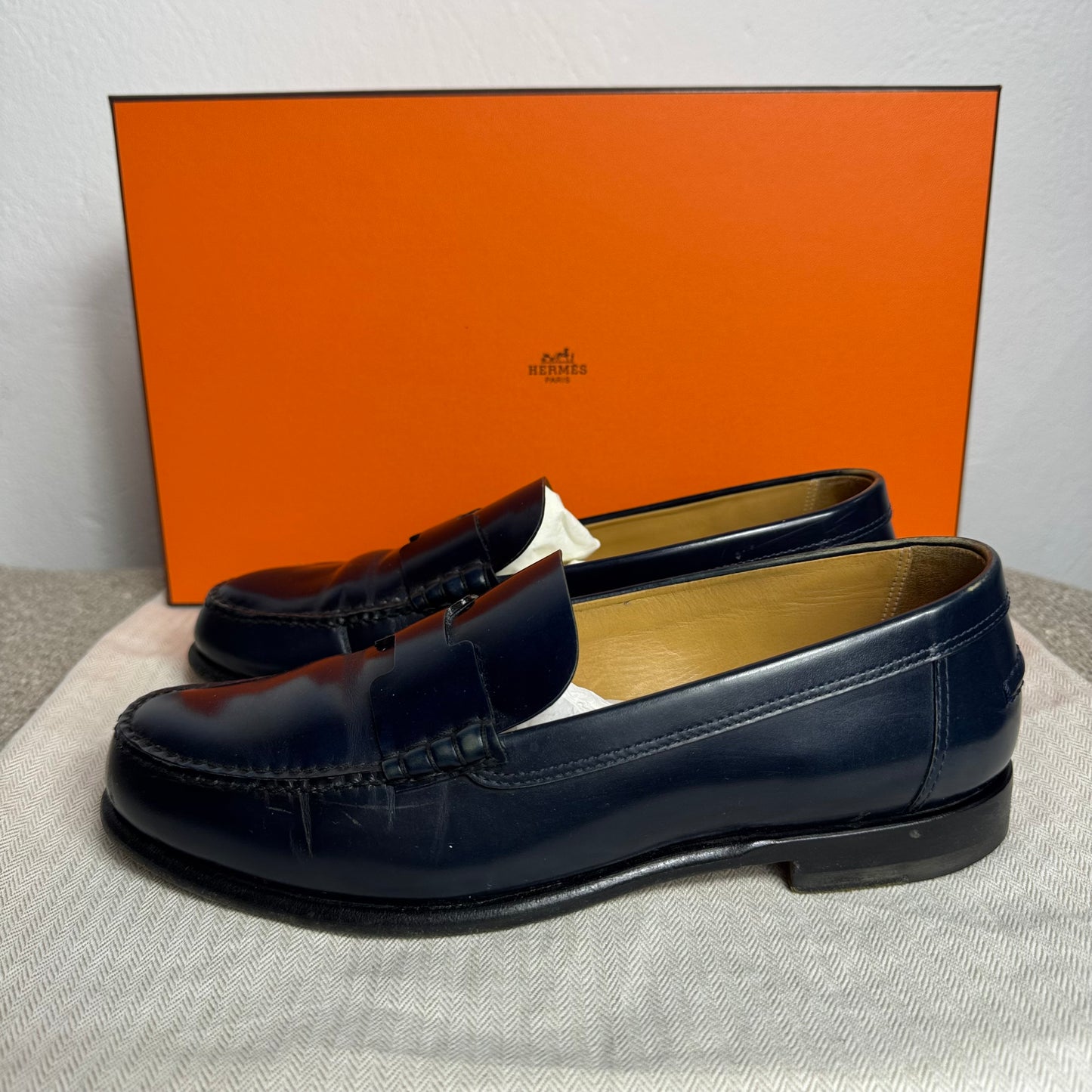 Hermès Kennedy Mokassins Dunkelblau Leder