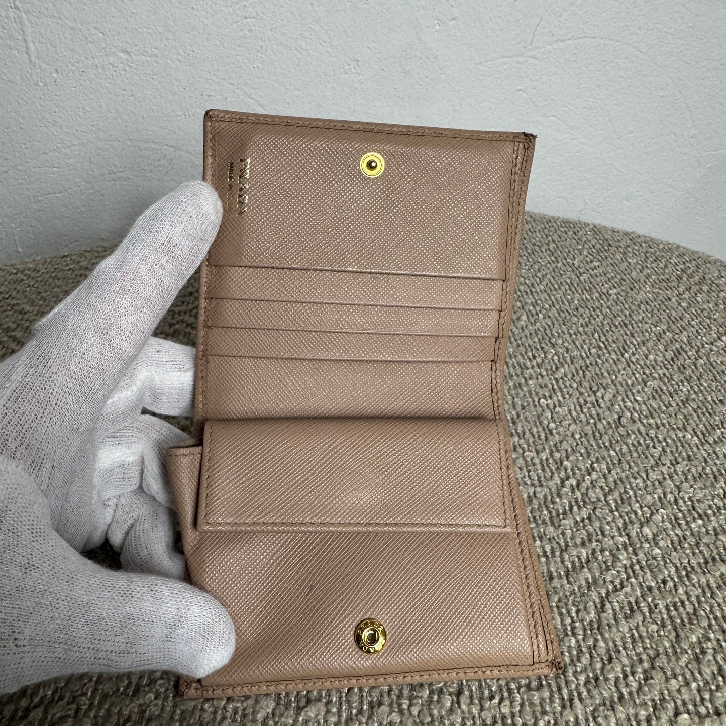 Prada Saffiano Metal Compact Wallet – Nude