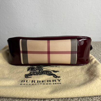 Burberry Nova Check Canvas Burgundy Leder Schultertasche