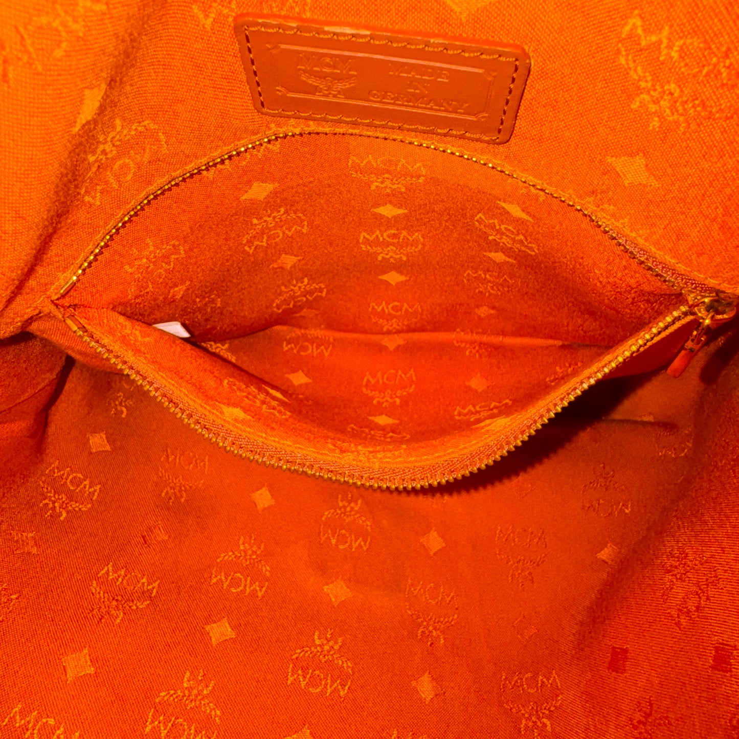 MCM Heritage Visetos Drawstring Bucket Bag Cognac