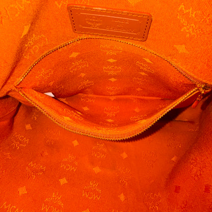 MCM Heritage Visetos Drawstring Bucket Bag Cognac