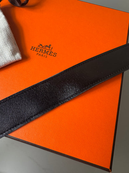 Hermès Wendegürtel – Dunkelbraun/Schwarz mit silberfarbener H-Schnalle