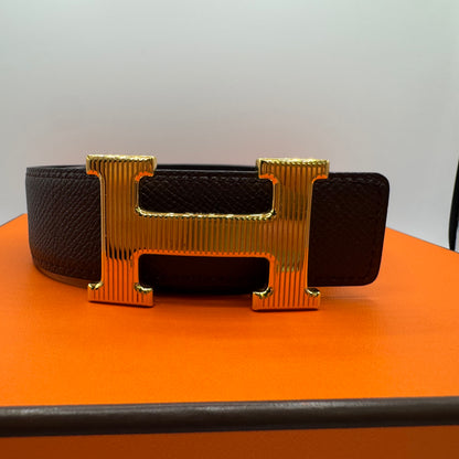 Hermès Gürtel H Striée – Wendbarer Gürtelriemen Schwarz / Ébène