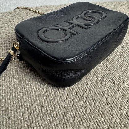 Jimmy Choo „Hali“ Grained Leather Camera Bag Schwarz