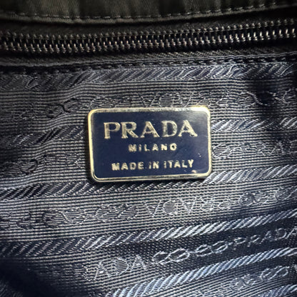 Prada Logo Embossed Leather & Nylon Chain Tote Bag Black