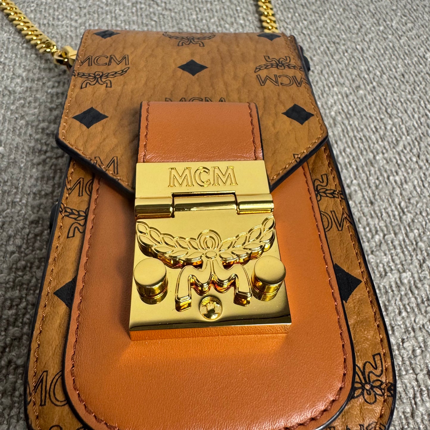 MCM Crossbody Phone Case Visetos Cognac